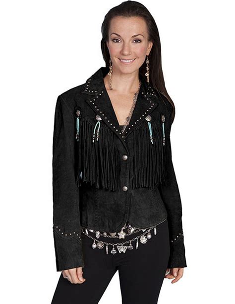 Scully Western Jacket Womens Leather Beaded Fringe Button L166