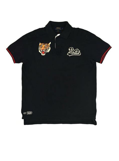 Vintage Polo Ralph Lauren Tiger Embroidered Polo T Shirt Black Size L Poloralphlauren Polo T