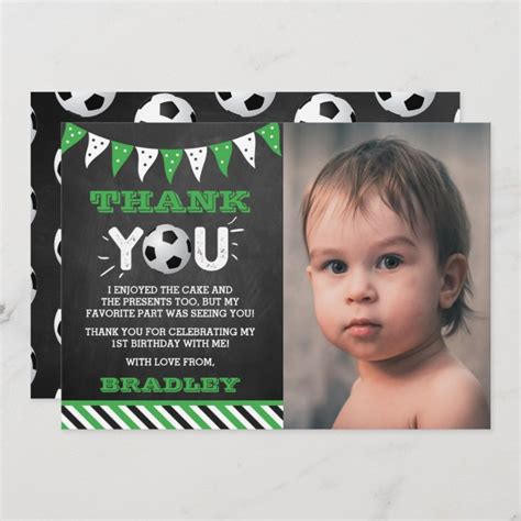 Soccer Ball Any Age Photo Birthday Thank You Card Zazzle