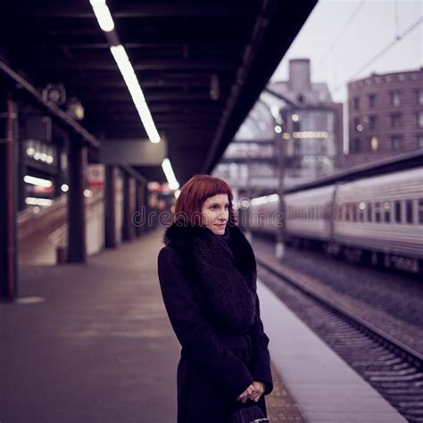 Railway Station Beautiful Girl Is Standing On Platform And Waiting For