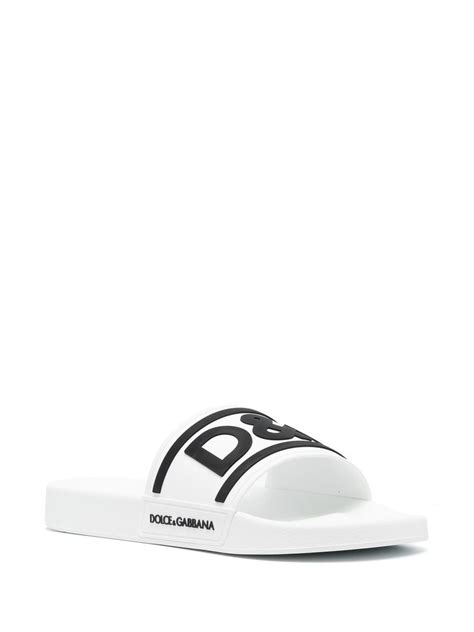 Dolce And Gabbana White Pool Slide In Rubber With Embossed Logo Dolceand Gabbana Man In White Black
