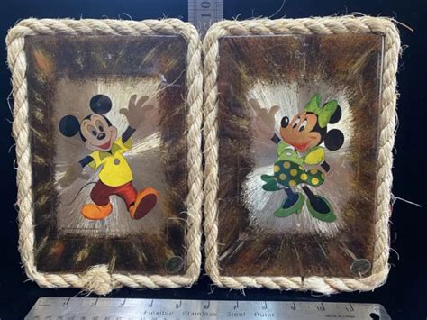 Vintage Walt Disney World Mickey And Minnie Litho Foil Art Prints