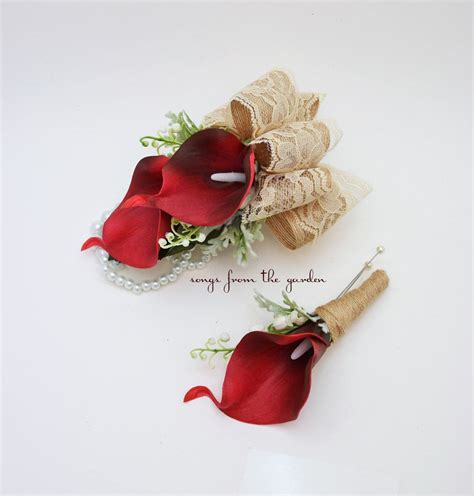 Real Touch Red Calla Lily Boutonniere Corsage Wedding Flower Package