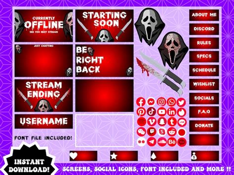 Ghostface Overlay Package Horror Twitch Overlay Package Twitch Stream