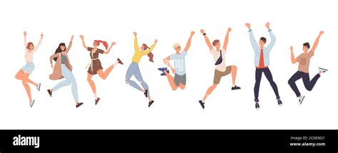 Happy People Jumping High Giving High Five Set Stock Vector Image And Art