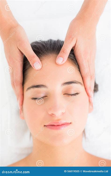 Attractive Young Woman Receiving Head Massage At Spa Center Stock Image Image Of 56819505