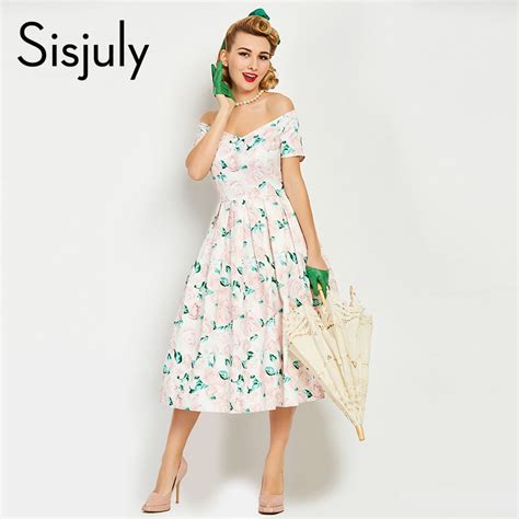 sisjuly women vintage dresses 1950s style summer women retro dresses sexy v neck print flowers