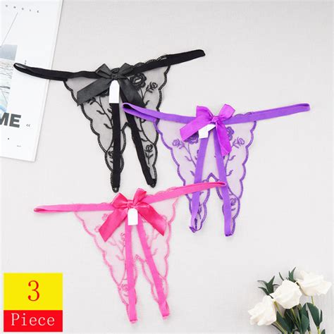 3pcs Women Low Waist Crotchless Panties Sexy Thongs Hollow Lace Butterfly Panty Open Crotch