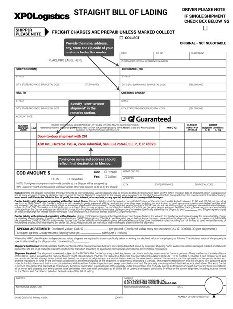 Xpo Bill Of Lading Fill Out Sign Online Dochub