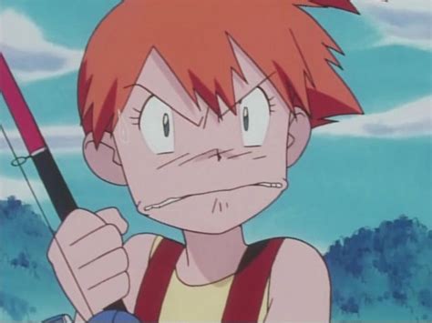 An Anime Character With Red Hair Holding A Fishing Pole In His Hand And