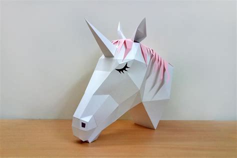 Diy Unicorn Head 3d Papercraft 110829 Printables Design Bundles