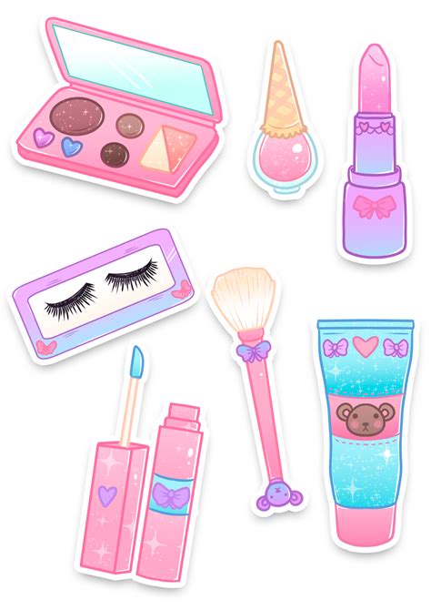 Pastel Makeup Sticker Sheet Makeup Stickers Kawaii Stickers Cute Kawaii Drawings