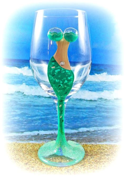 Mermaid Nautical Mystical Mermaid Glass Wine Serving Etsy Diy Wine Glasses Painted Mermaid