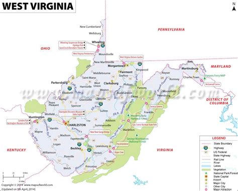 West Virginia Tourism Map Topographic Map