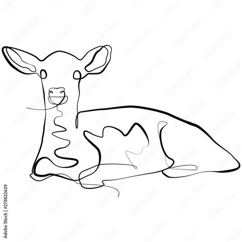 Fawn One Line Drawing Line Art Baby Deer Vector Illustration Stock