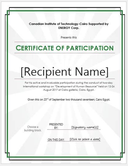 Certificate Of Participation Templates For Ms Word Professional
