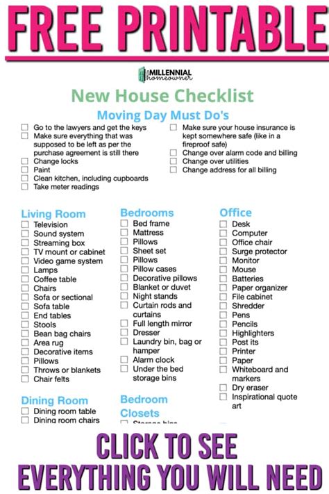 free printable new house checklist - Millennial Homeowner