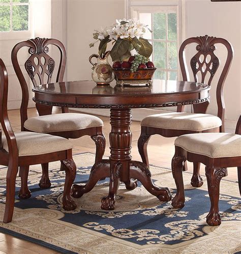 F2156 Dark Cherry Wood Round Dining Table Collection By Updated