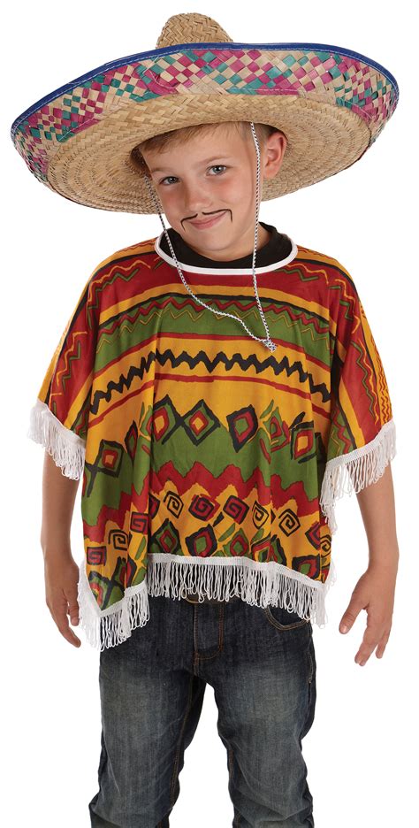 Boys Mexican Poncho Costume For Cowboy Wild West Fancy Dress Kids