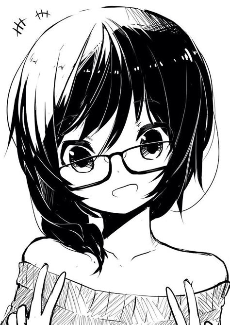 Cute Black And White Anime Girl With Glasses Monochrome Anime Stuff