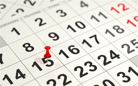 Red Pin Marking The 15th On A Calendar Stock Illustration