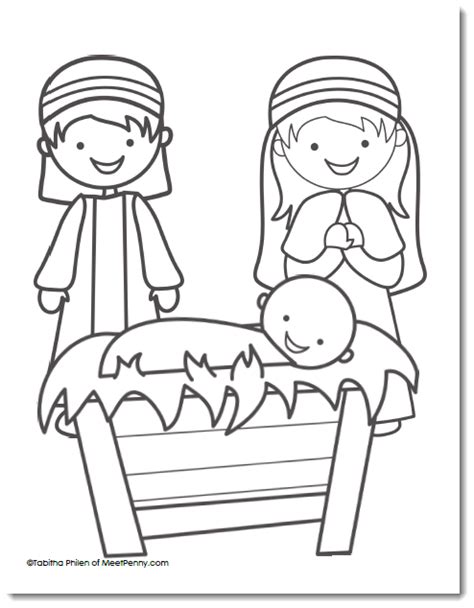 Add color to pictures of your favorite animals, interesting objects, yummy food, fun activities, vacation spots use the black lines as a guide and have fun making the coloring pages look bright and beautiful. Free Nativity Coloring Page - Meet Penny