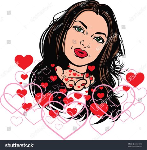 Illustration Girl Blowing Kiss Stock Vector 69831679 Shutterstock
