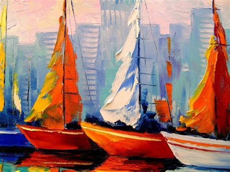 Sailboats In The Bay Painting By Olha Darchuk