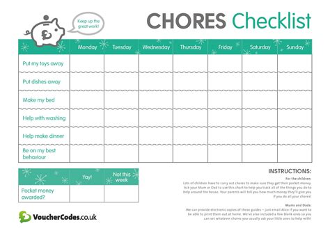 Money Chore Chart Printable Free Printable Templates