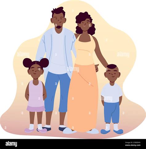 Madre Negro Padre Hija E Hijo Dibujos Animados Diseño Relación