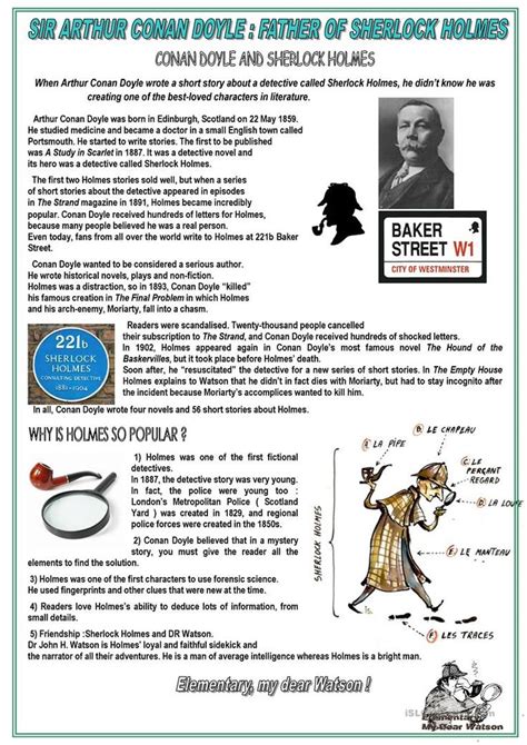 Conan Doyle And Sherlock Holmes English Esl Worksheets For Distance Learning And Physical
