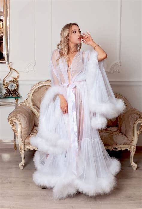 bridal white marabou feather boudoir dressing gown glamour etsy