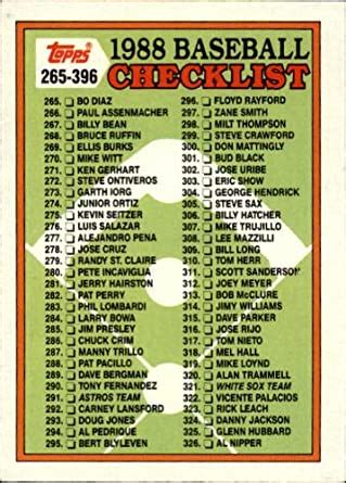 Baseball card checklist for topps, upper deck, donruss, fleer, bowman, and more. Amazon.com: 1988 Topps Baseball Card #373 Checklist Mint: Collectibles & Fine Art