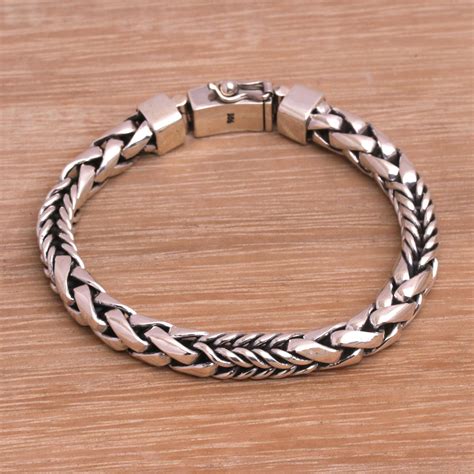Handmade in Bali 925 Sterling Silver Chain Bracelet - Woven Chain | NOVICA
