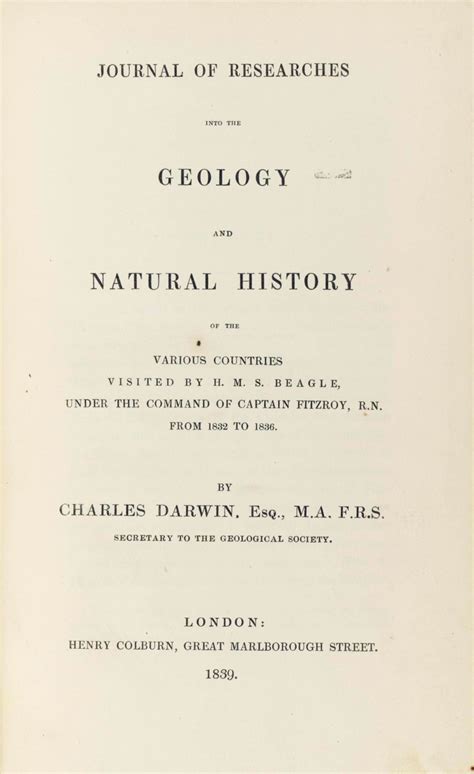 Darwin Charles 1809 1882 Journal Of Researches Into The Geology And