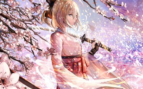 Download Wallpaper 2560x1600 Sakura Saber Katana Cherry Blossom