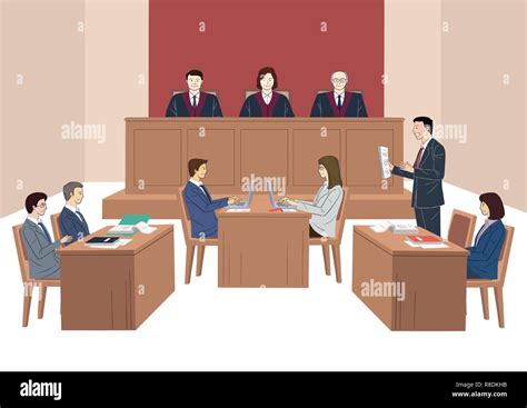 Judges Court Concept Courtroom Scene With Judge Lawyers Witness The
