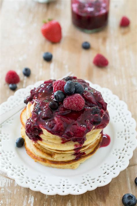 They'll fill you up without weighing you down. Greek Yogurt Pancakes with Mixed Berry Compote