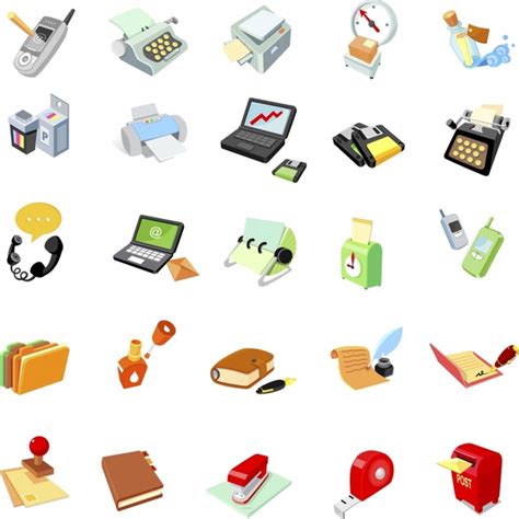 Office Stationary Icons Colored Modern 3d Sketch Free Vector In Adobe