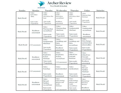 Archer 2 Month Study Calendar Archer Review Two Month Schedule Video