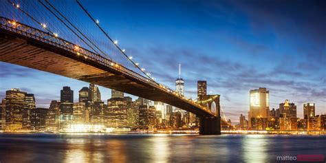 Brooklyn Bridge Panoramic At Night New York Usa Royalty Free Image