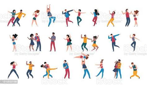 Dancing Pairs People Dance Alone Couples Having Fun At Disco Party