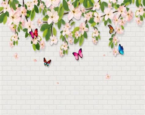 Beibehang Wallpaper Beautiful Cherry Blossom Butterfly Brick Background