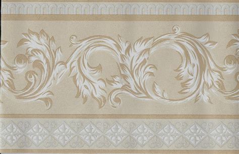 Free Download Architectural Tan And White Leaf Scroll Wallpaper Border