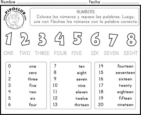 Nombre De Los Numeros Del 1 Al 20 En Inglés Imagui