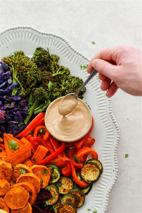 Oil-Free Roasted Veggies with Almond Butter Sauce - Flora & Vino