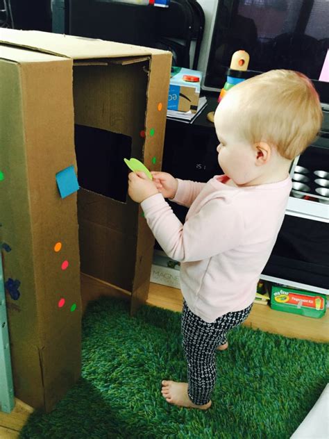 Gone are the days where you can just plunk them down on a blanket on the floor, put a few cool toys within easy reach, and keep them there happily for a long but, with you helping them out, these activities will be all the more fun! Cardboard house out of a box for a toddler. 6 play ideas ...