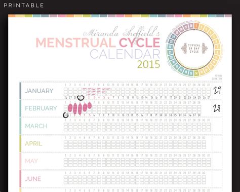 Printable Menstrual Cycle Calendar