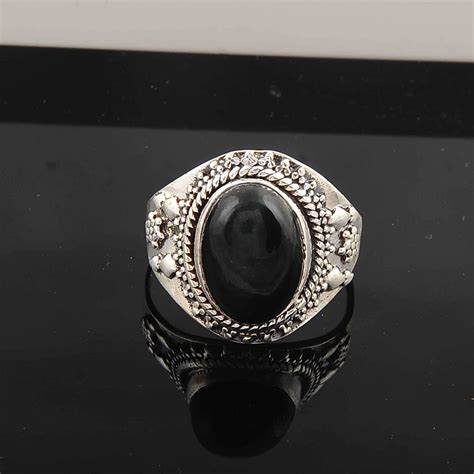 Natural Black Gemstone Silver Ring Handmade Ring Wedding Etsy