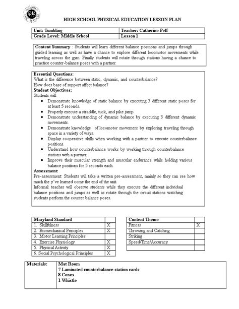 Pe Lesson Template Pdf Template